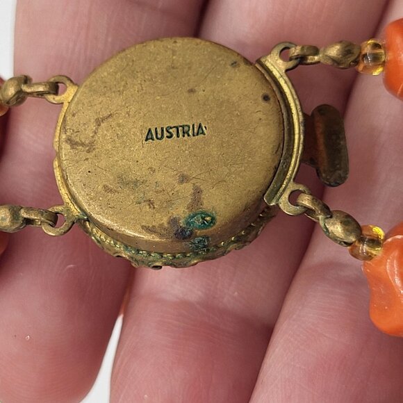Vintage Austria Iridescent Molded Lumpy Coral Color Bead Necklace - Picture 11 of 12